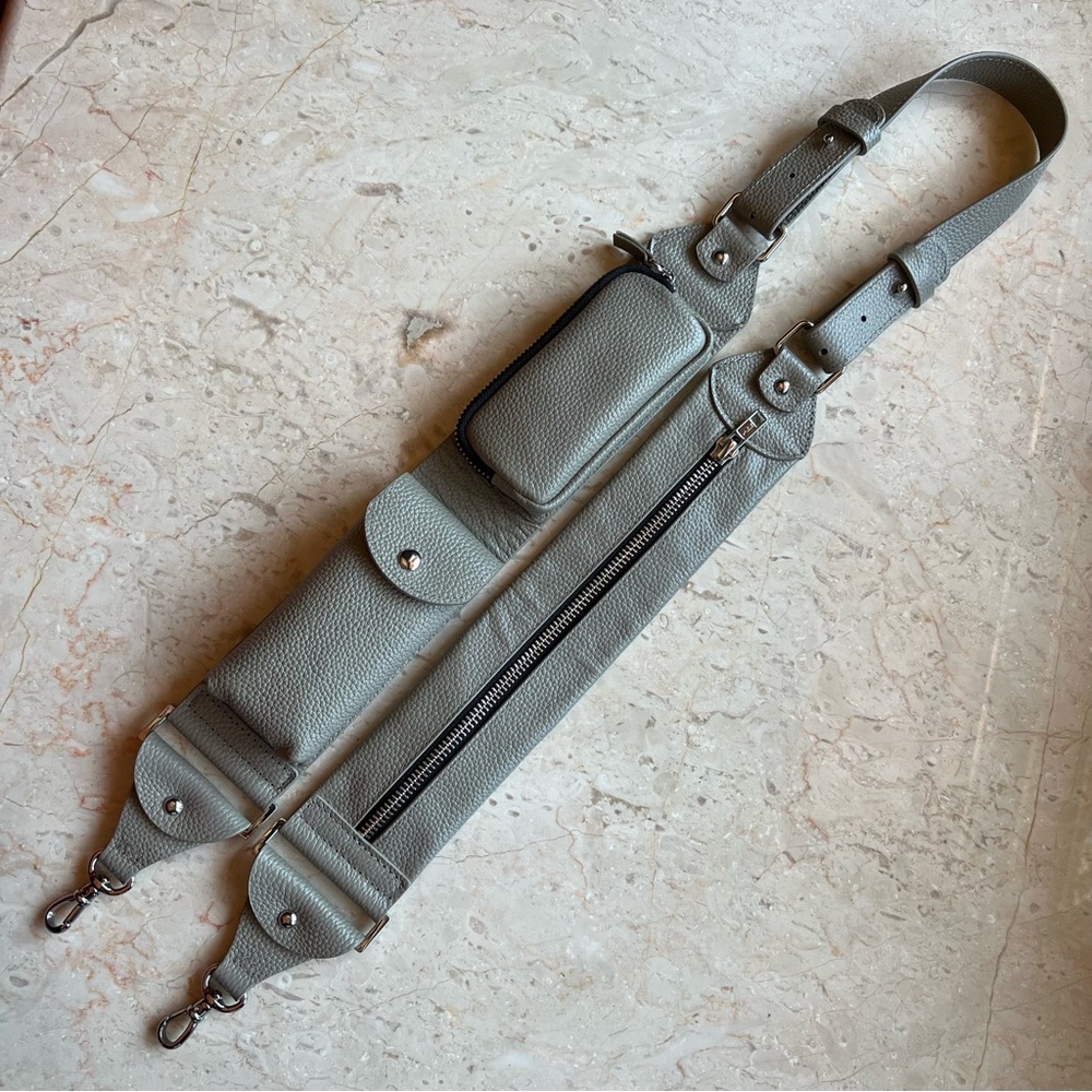 BANDOLIER “Billie” Utility Strap for Phone/Pouch. Greige Leather. Like New!